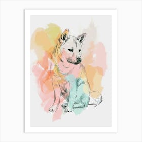 Shiba Inu Dog Pastel Line Watercolour Illustration 4 Art Print