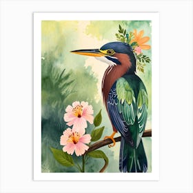 Kingfisher With Flowers Art Print