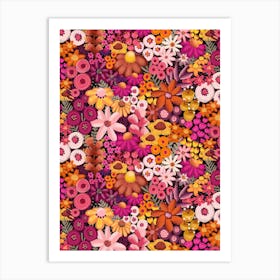 Warm Painterly Autumn Flowers Hand Painted Fall Wildflowers Art Print