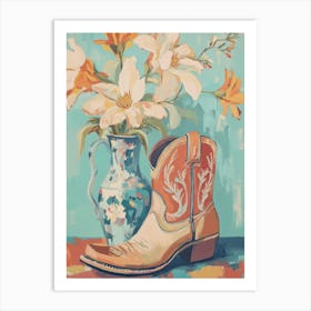 Cowboy Boots And Flowers Art Print