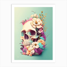 Skull With Tattoo Style Artwork 2 Pastel Vintage Floral Art Print