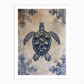 Blue Ornamental Sea Turtle 3 Art Print