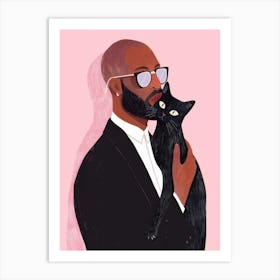 Black Man With Cat Art Print