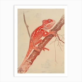 Red Chameleon Block Print 1 Art Print
