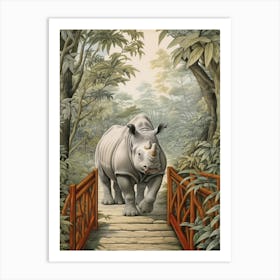 Rhino Walking Over The Wooden Bridge Realistic Illustration 1 Art Print