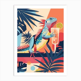 Lizard Drinking A Cocktail Modern Abstract Illustration 5 Art Print