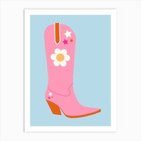 Cowboy Boot | 02 - Pink And Blue Art Print