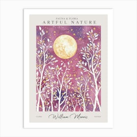 William Morris Full Moon Stars Botanical Pink Exhibition Art Print