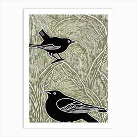 Blackbird 2 Linocut Bird Art Print