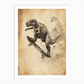 Vintage Therizinosaurus Dinosaur On A Skateboard 1 Art Print