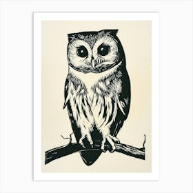 Northern Saw Whet Owl Linocut Blockprint 3 Art Print