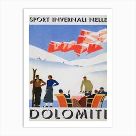 Dolomiti Italy, Vintage Ski Poster, Winter Wall Decor Art Print