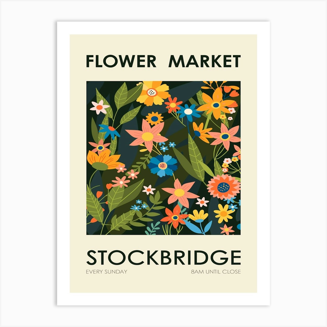 Stockbridge Flower Market Edinburgh Poster Botanical Decor Floral Illustration William Morris Prin, Colourful Flower Wall Art Art Print by Jaffa