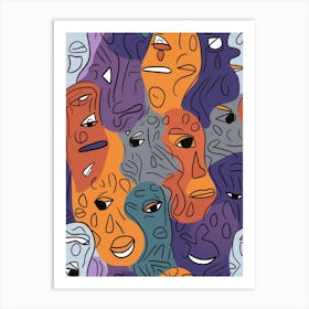 Purple Abstract Face Line Illustration 1 Art Print