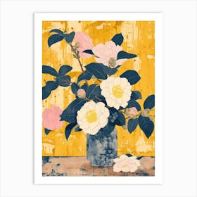 Camelia Flowers On A Table   Contemporary Illustration 4 Art Print
