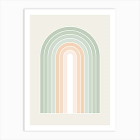 Serene Abstract Mid Century Spring Pastel Rainbow - Sage green, Peach Fuzz Art Print