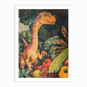 Dinosaur Grocery Shopping Storybook Style 3 Art Print