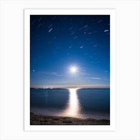 Full Moon Casting A Serene Glow Over A Tranquil Sea Horizon Seamlessly Blending With A Tapestry Of 1 Art Print