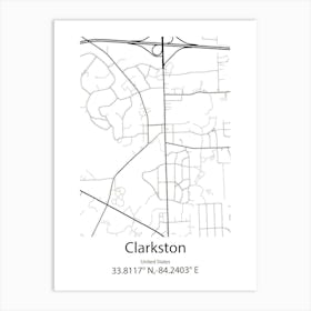 Clarkston,United States Minimalist Map 1 Art Print