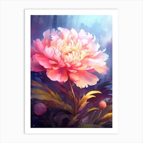 Peony With Sunset Watercolor Style (4) Art Print