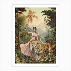 Woman And A Tiger Art Print