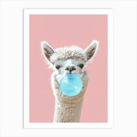 Llama Chewing Bubble Gum Art Print