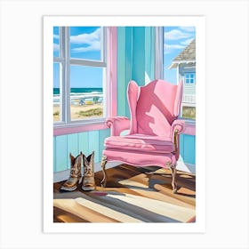 Pink Chair On The Beach Art Print