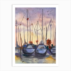 Sailboats At Sunset Art Print