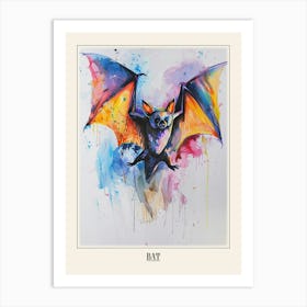 Bat Colourful Watercolour 3 Poster Art Print