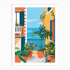 Balcony With Potted Plants 1 Art Print