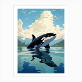 Orca Whale Swimming In The Water With Clouds Art Print