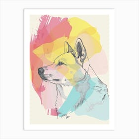 Akita Dog Pastel Line Watercolour Illustration  1 Art Print