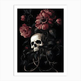 Skull And Roses Art Print