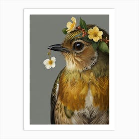 Robin With Flower Crown 16 Art Print