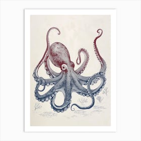 Gradient Blue Vintage Octopus Art Print