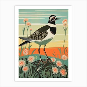 Vintage Bird Linocut Lapwing 3 Art Print