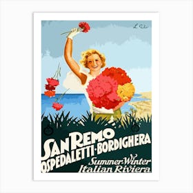 Sanremo, Woman With Flowers Art Print