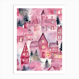 Pink Christmas Village 3 Art Print