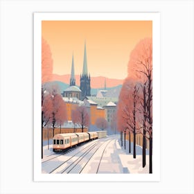 Vintage Winter Travel Illustration Geneva Switzerland 1 Art Print