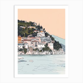 Mount Athos Greece Color Line Drawing (8) Art Print