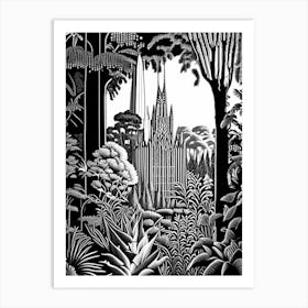 Bok Tower Gardens, 1, Usa Linocut Black And White Vintage Art Print