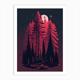 A Fantasy Forest At Night In Red Theme 82 Art Print