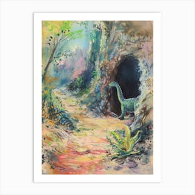 Dinosaur In A Cave Storybook Illustration 1 Art Print