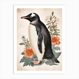 Adlie Penguin Stewart Island Ulva Island Vintage Botanical Painting 3 Art Print