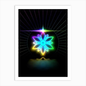 Neon Geometric Glyph in Candy Blue and Pink with Rainbow Sparkle on Black n.0462 Art Print