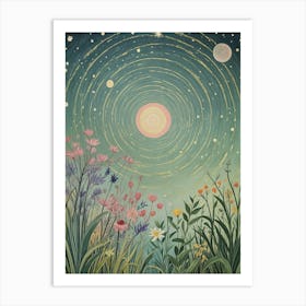 Starry Night And Flowers Art Print