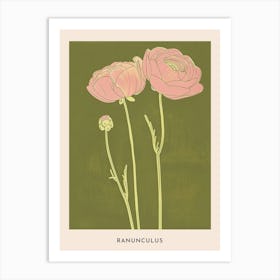 Pink & Green Ranunculus 1 Flower Poster Art Print