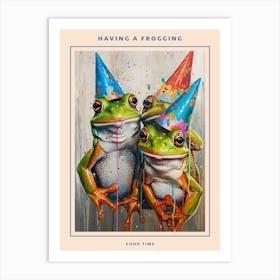 Frogs In Party Hats Painting Style 2 Poster Art Print