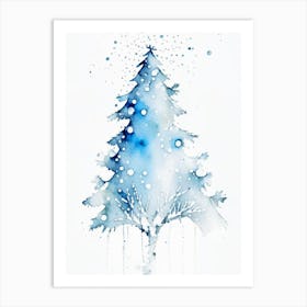 Snowfalkes By Christmas Tree, Snowflakes, Minimalist Watercolour 3 Art Print