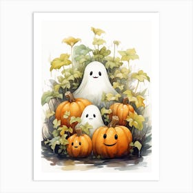 Cute Bedsheet Ghost, Botanical Halloween Watercolour 124 Art Print